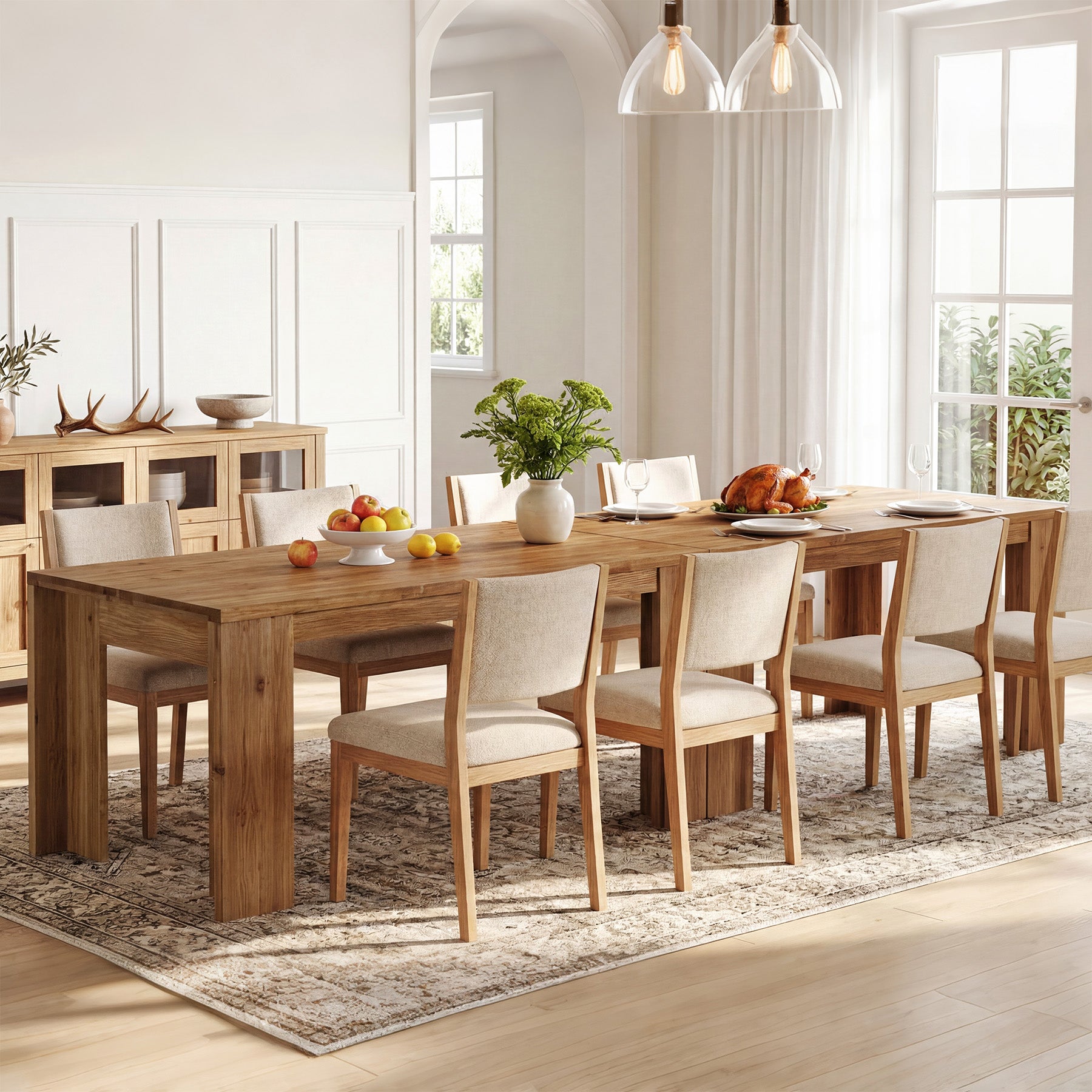 Tribesigns 63" Solid Wood Dining Table, Farmhouse Kitchen Table for Home