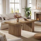 47.2" Wooden Coffee Table, Rectangle Center Table with Thick Base 3