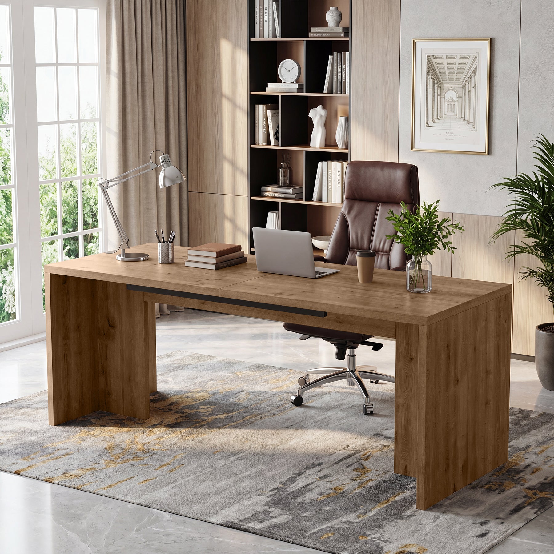 78" Solid Wood Computer Desk for 2 People, Double Desk with Large Tabletop for Home Office