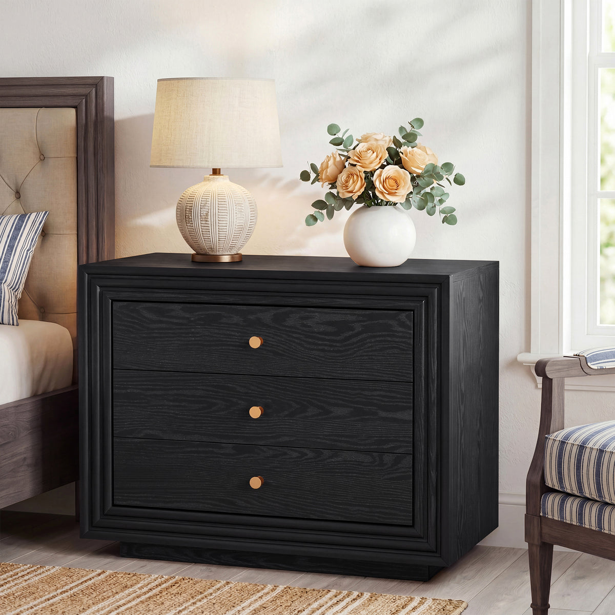 31.5" Oversized Nightstand, Farmhouse Bedside Table with 3 Drawers