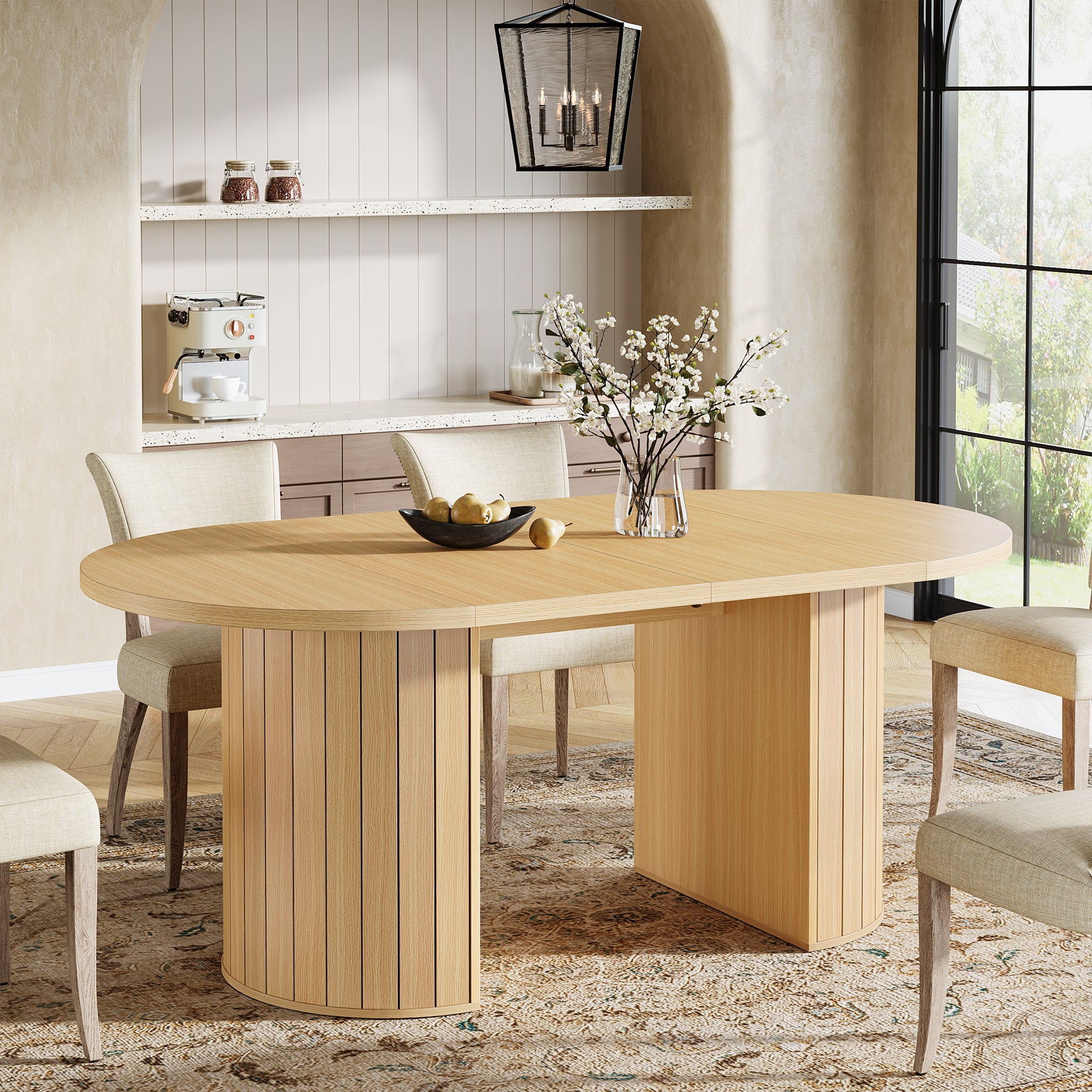 63" Dining Table for 4-6, Oval Dining Room Dinner Table for Kitchen