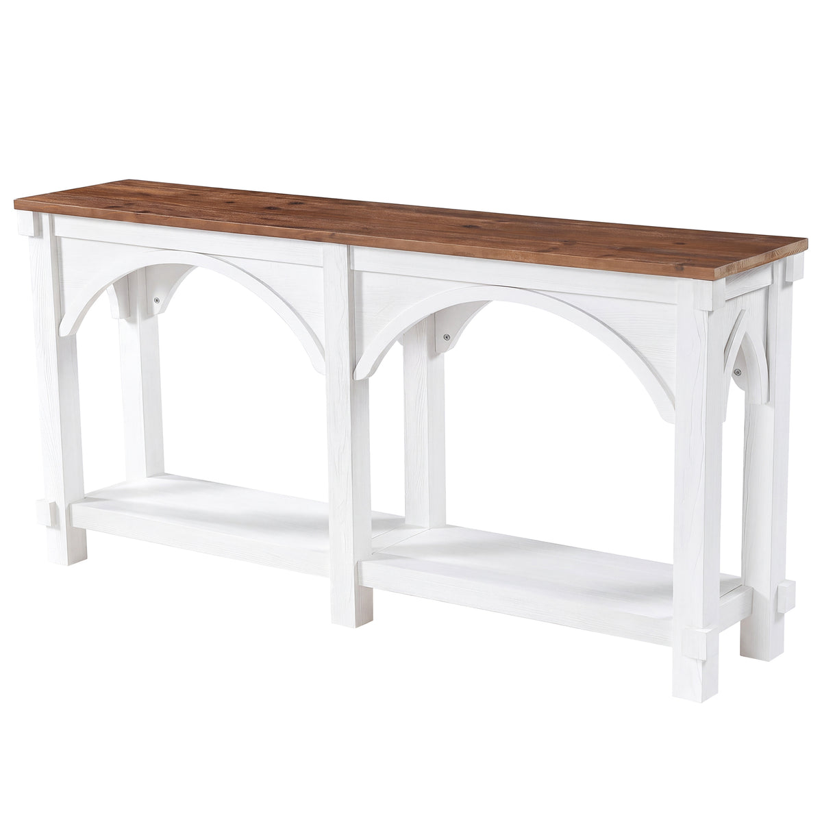 63" Solid Wood Console Table, 2-Tier Sofa Table with Storage Shelves for Entryway