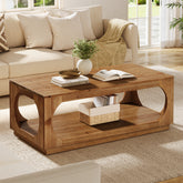 2-Tier Solid Wood Coffee Table, 47.2" Farmhouse Center Tables with Storage 3