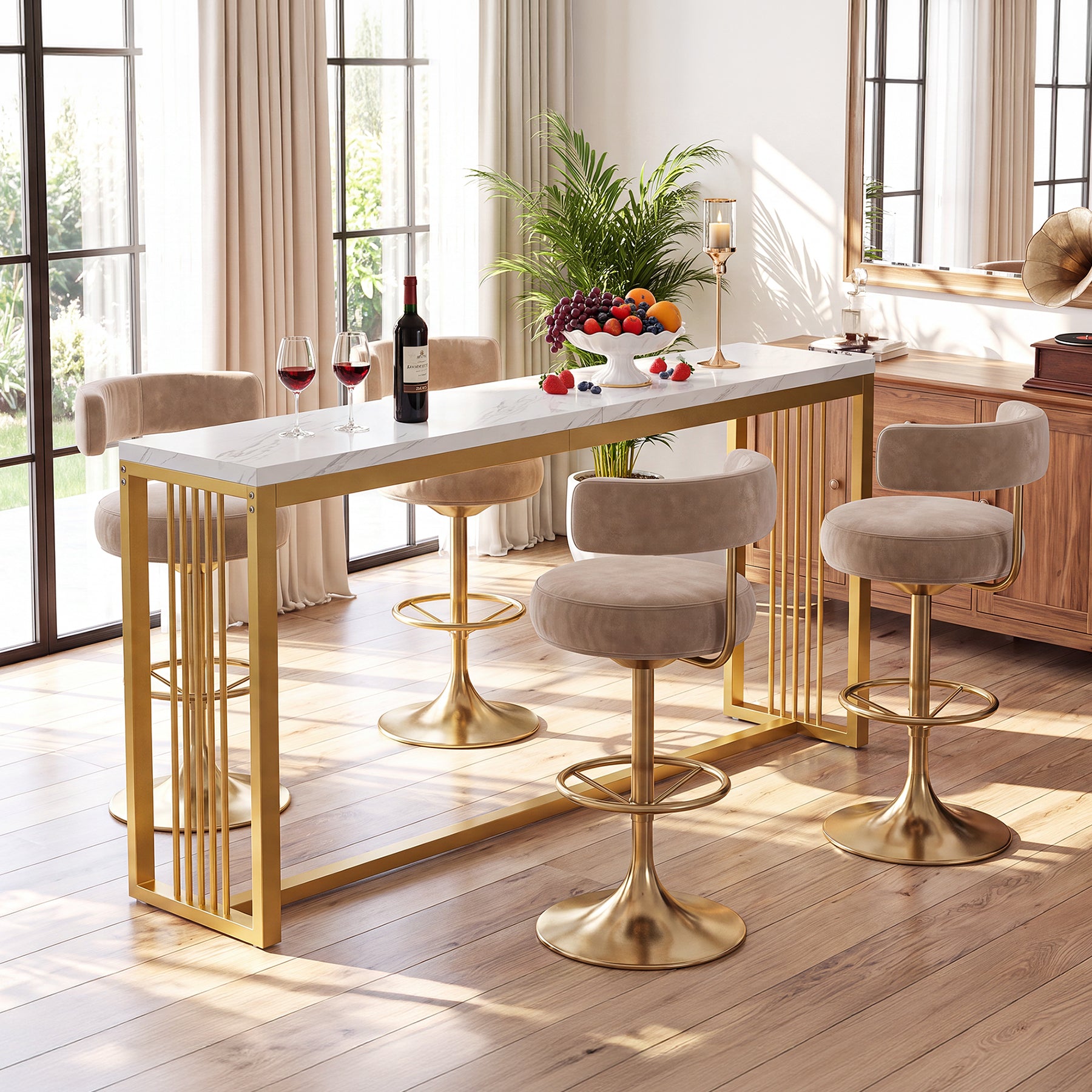 70.8" Bar Table, Counter Height Pub Table with Metal Base, Narrow Kitchen & Dining Room