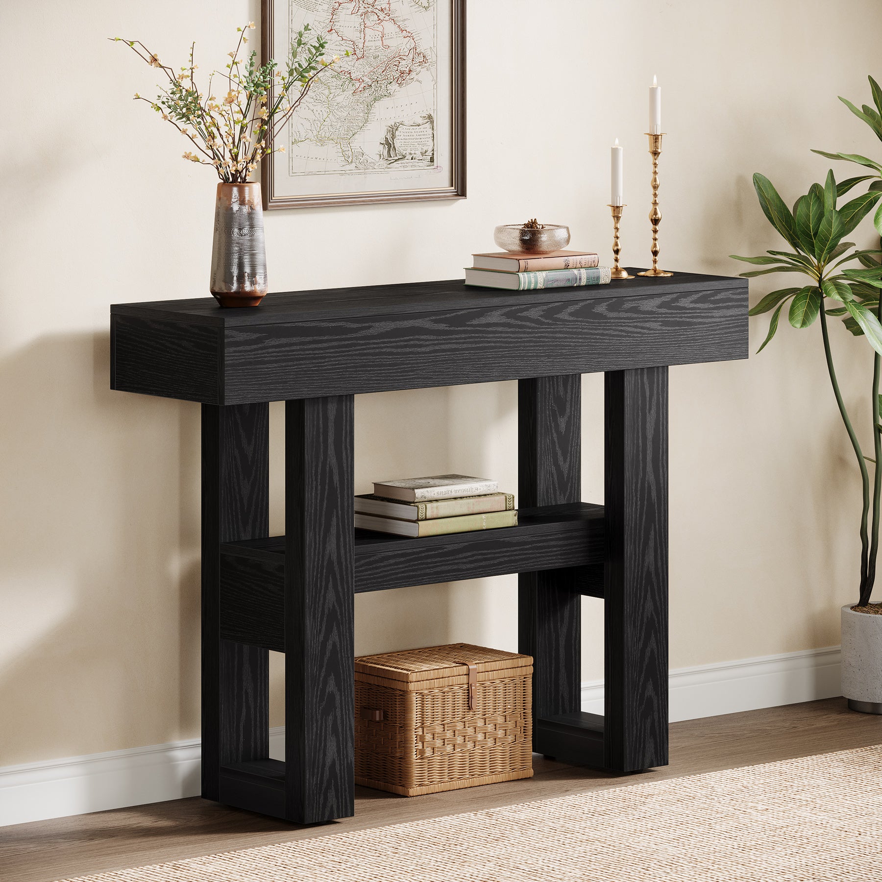 41.3" Console Table, 2-Tier Narrow Sofa Entryway Table with Storage