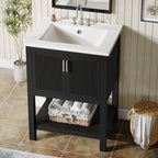 24" Bathroom Vanity, Modern Bathroom Sink Cabinet with Ceramic Basin and 2 Doors
