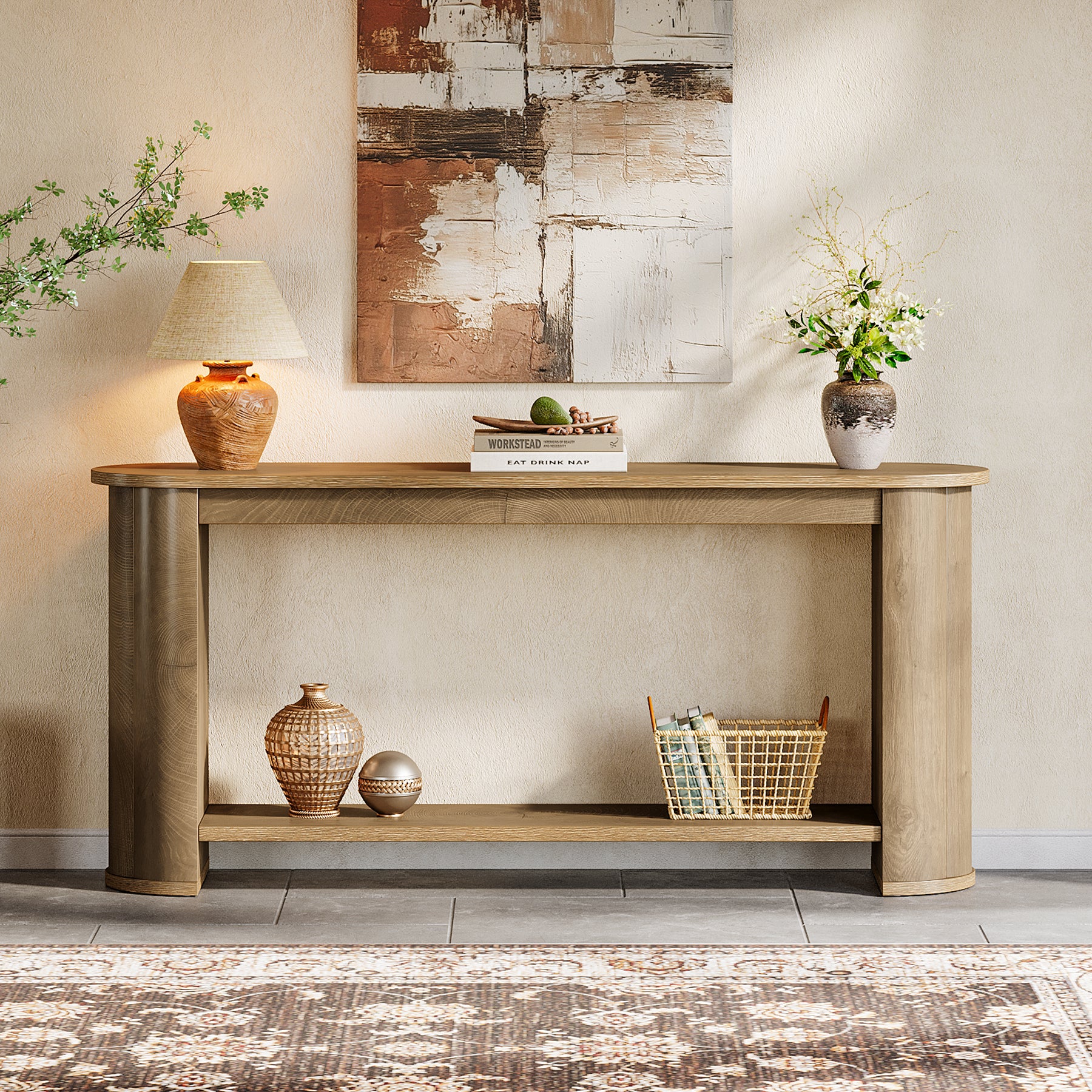 63" Entryway Console Table with Storage Shelf, Farmhouse Sofa Table for Living Room, Foyer, Hallway