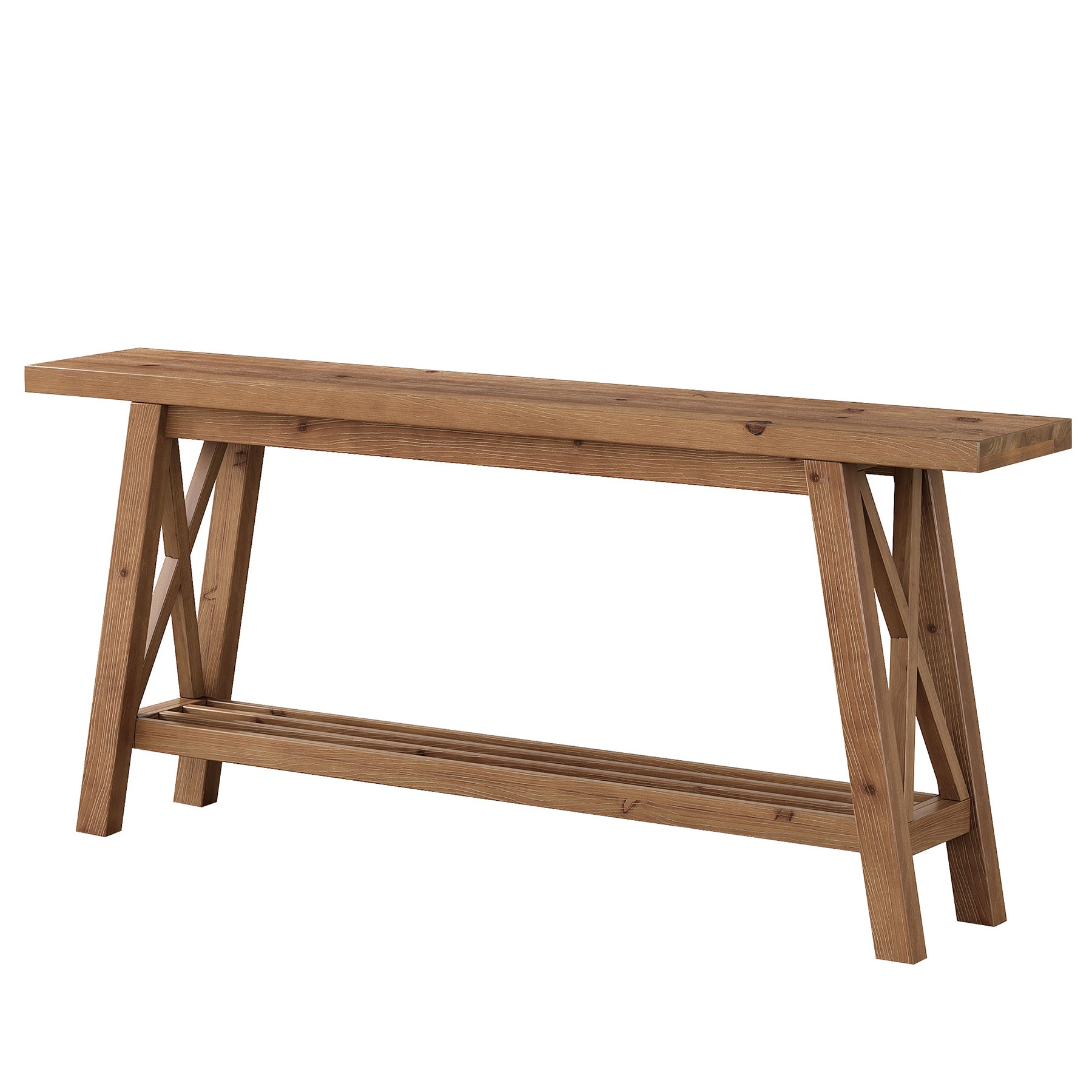 63" Console Table with Storage, Solid Wood X-Brace Sofa Table, 2-Tier Entryway Table