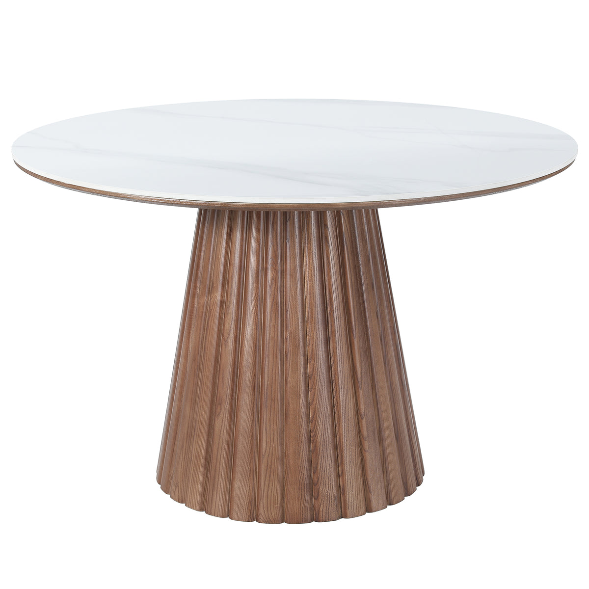 Round Sintered Stone Dining Table for 4 People, 47" Kitchen Table with Fluted Conical Pedestal