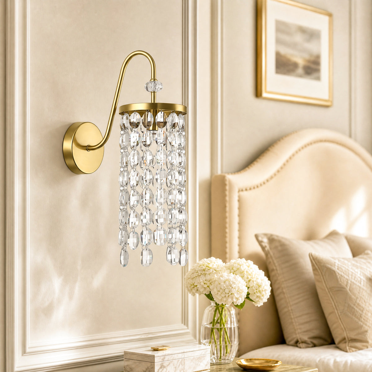 18.5" Gold Wall Sconce, Crystal Wall Light with E12 Socket