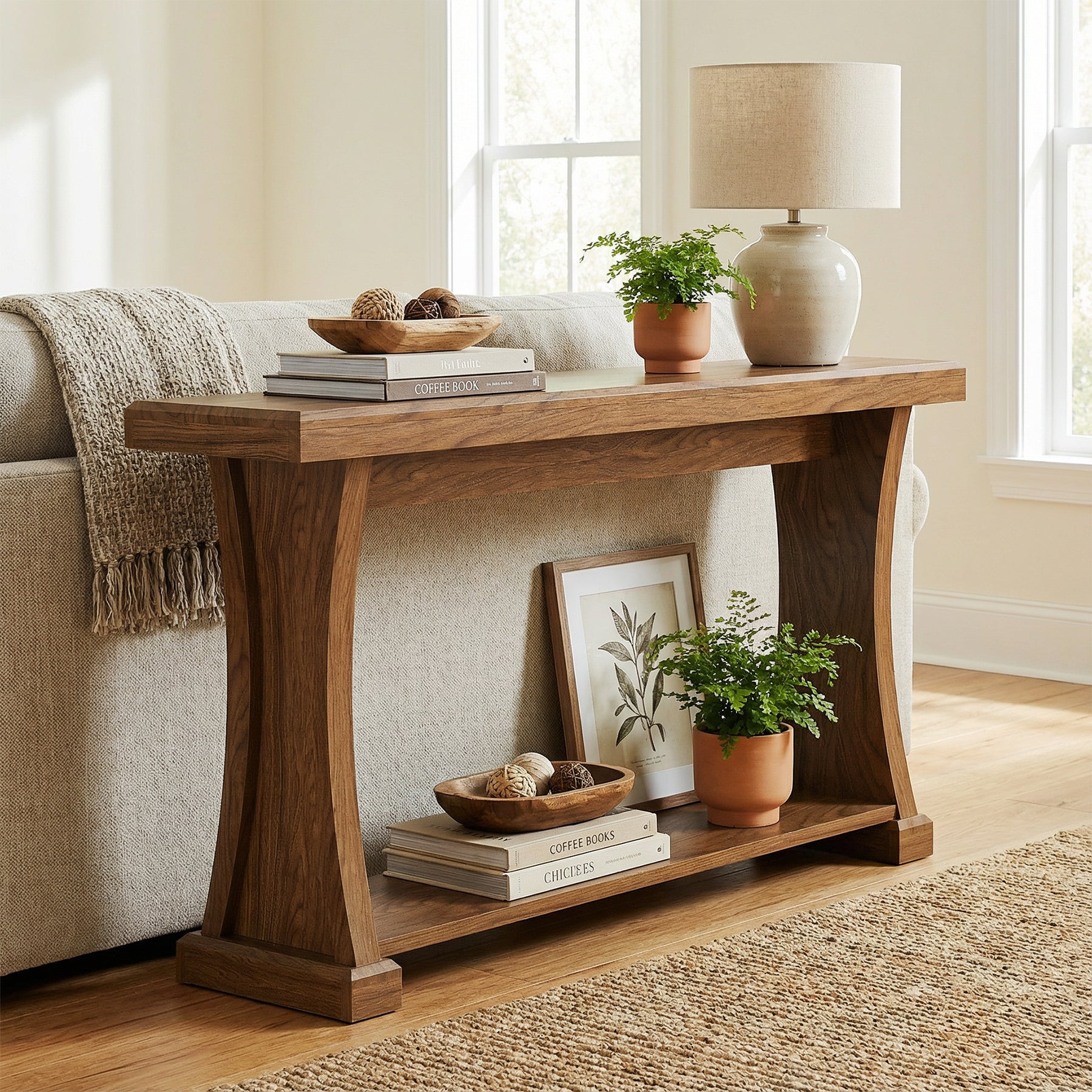 2-Tier Console Table, 63” Narrow Entryway Sofa Table with Storage Shelf