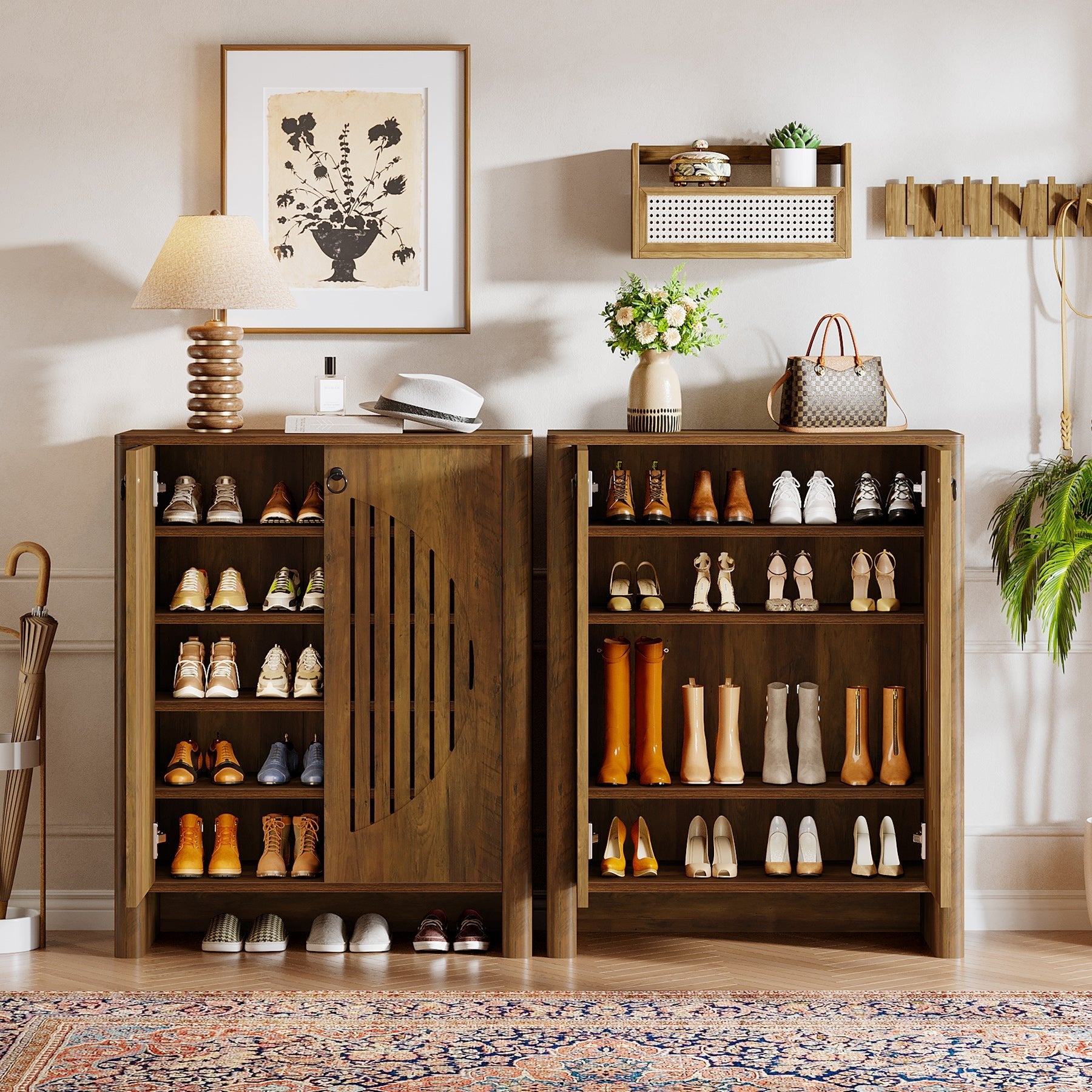 5-Tier Shoe Cabinet with Doors, Shoe Storage Organizer with Removable Shelf