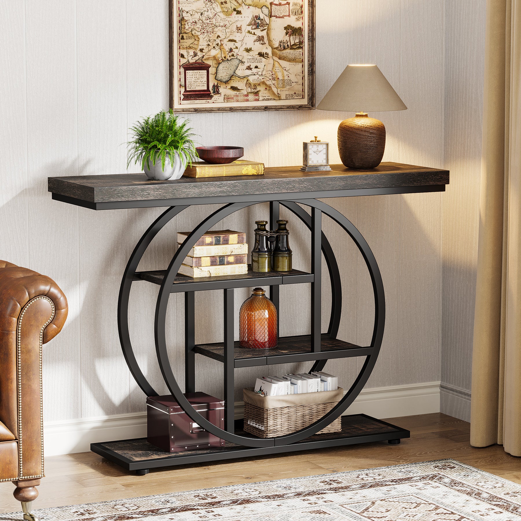 4-Tier Console Table, 41.3" Entryway Sofa Table with Circle Base