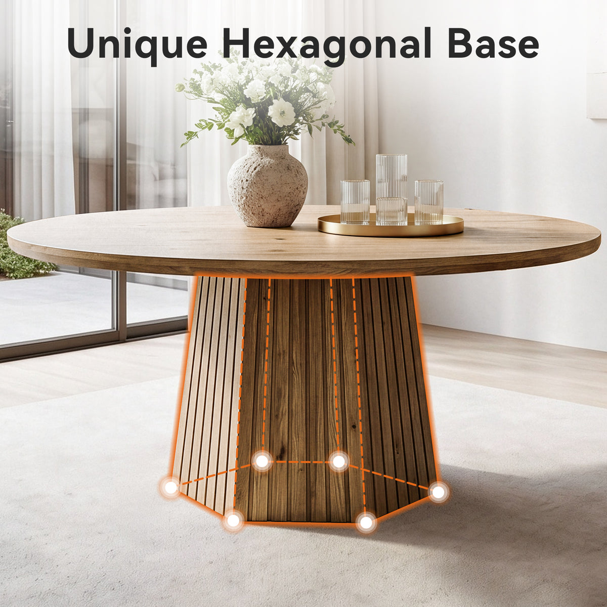47" Farmhouse Solid Wood Dining Table for 4, Pedestal Base Kitchen Table