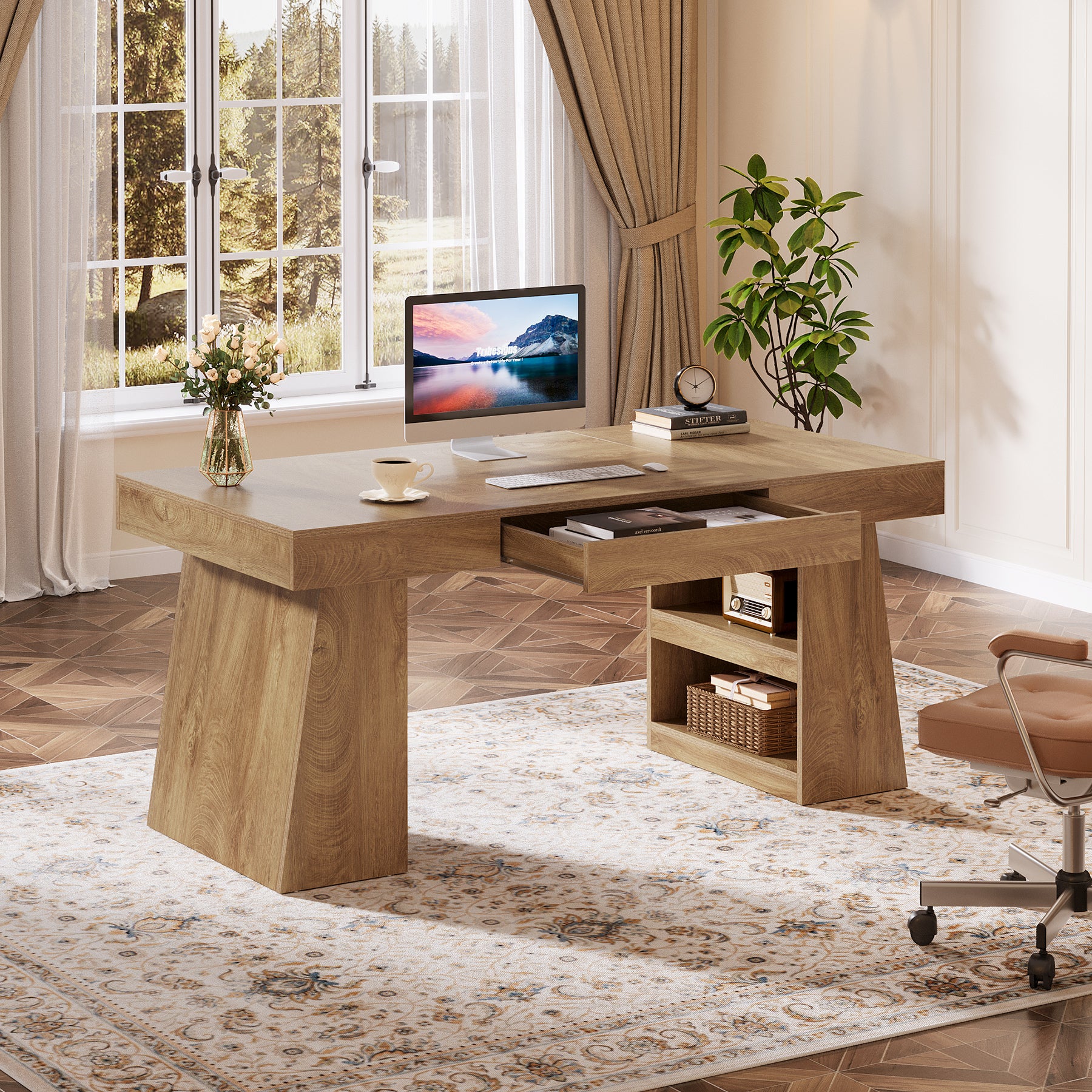 55" Executive Desk, Modern Computer Desk with Sturdy Base