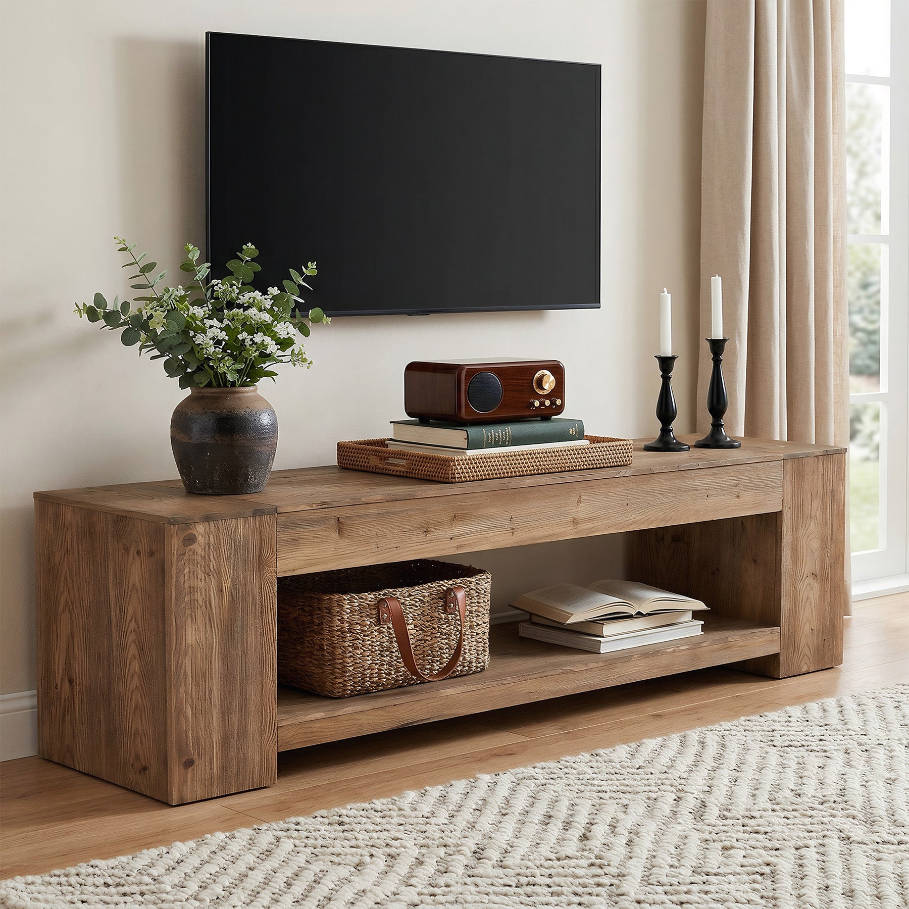 Tribesigns 63" Solid Wood TV Stand, Farmhouse Console for Living Room