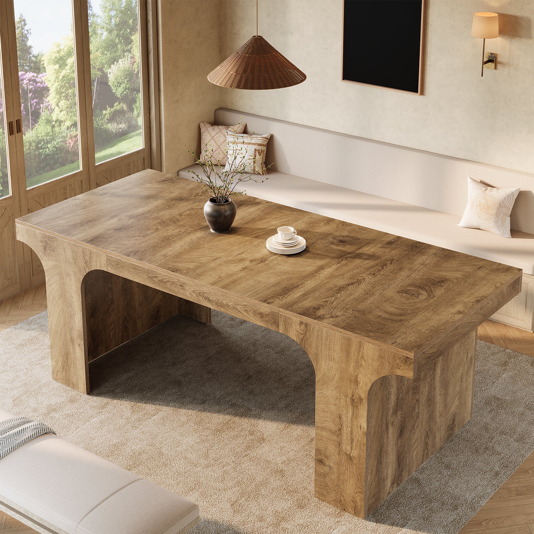 Farmhouse Dining Table, 70.87" Rectangular Kitchen Dining Table for 6-8 People