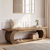 63" Farmhouse Entryway Bench with Storage Shelf, Wooden Shoe Bench 3