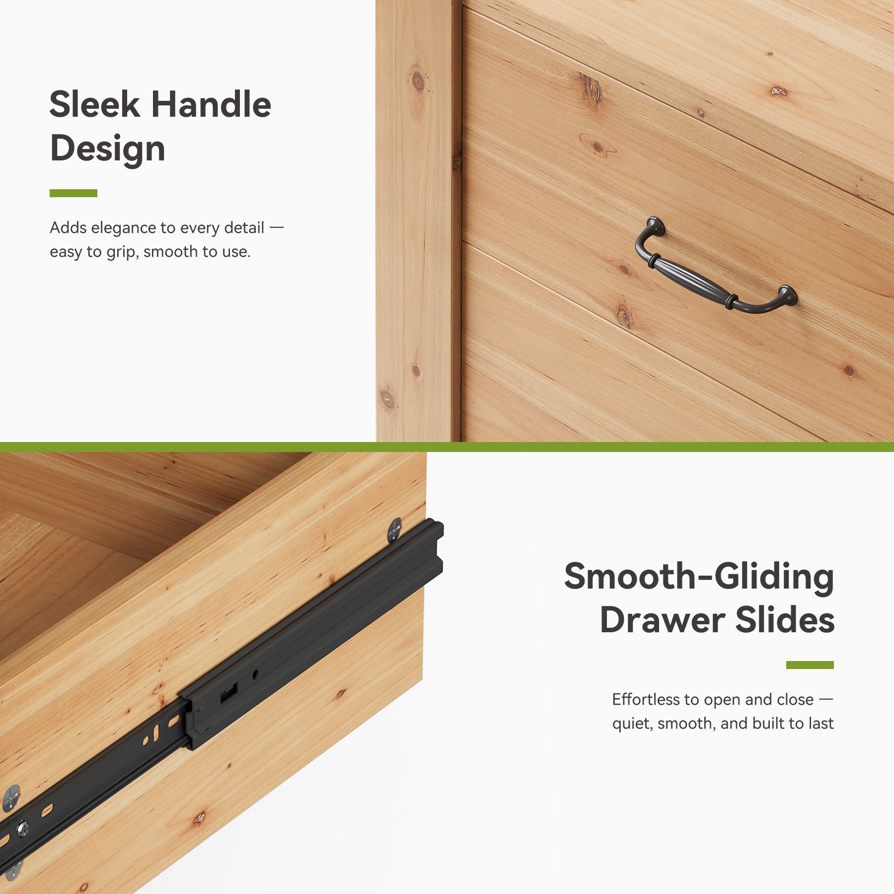 Solid Wood Nightstand, Oversize Bedside Table with 2 Drawers