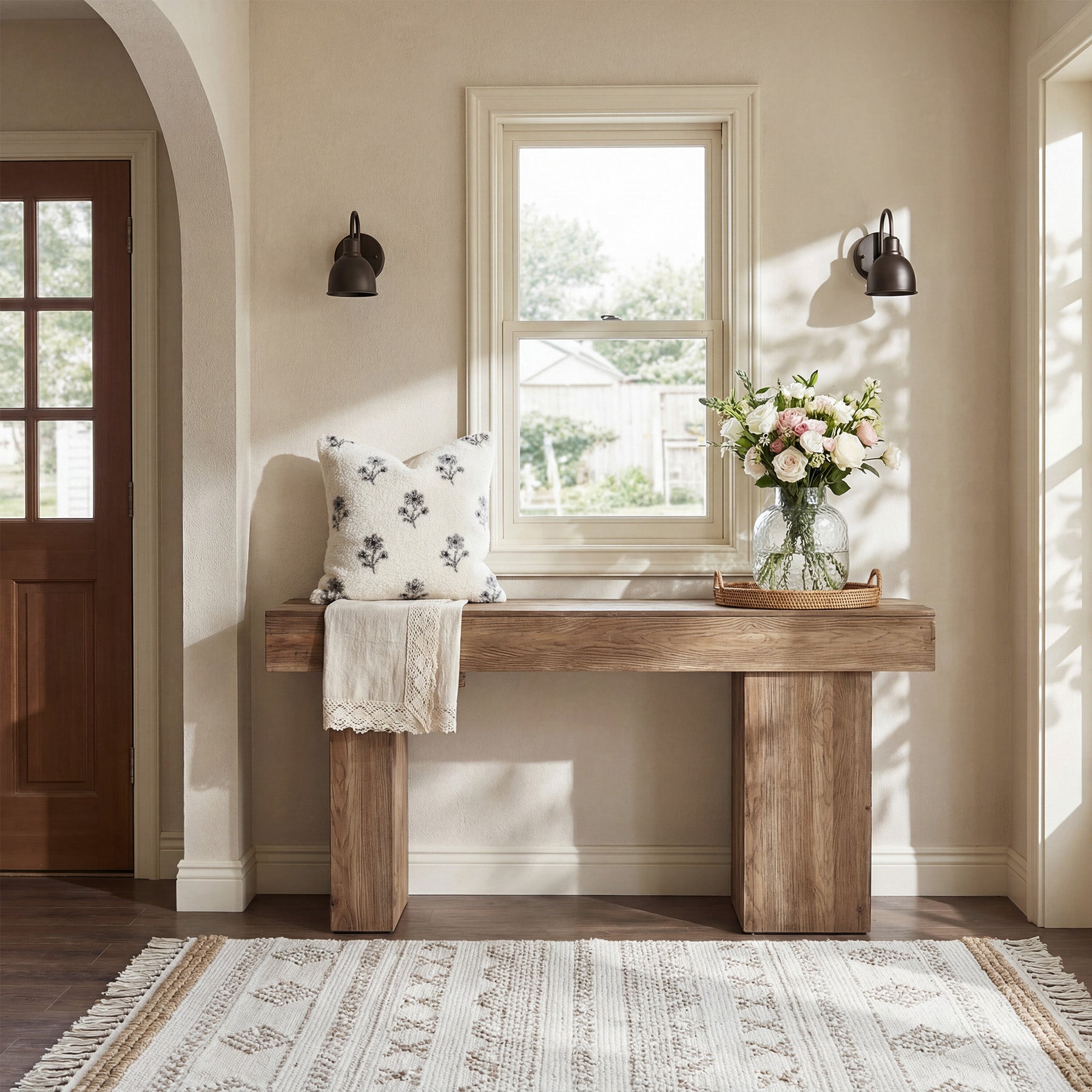 63" Solid Wood Farmhouse Console Table with Artistic Legs, Heavy-Duty Sofa Table