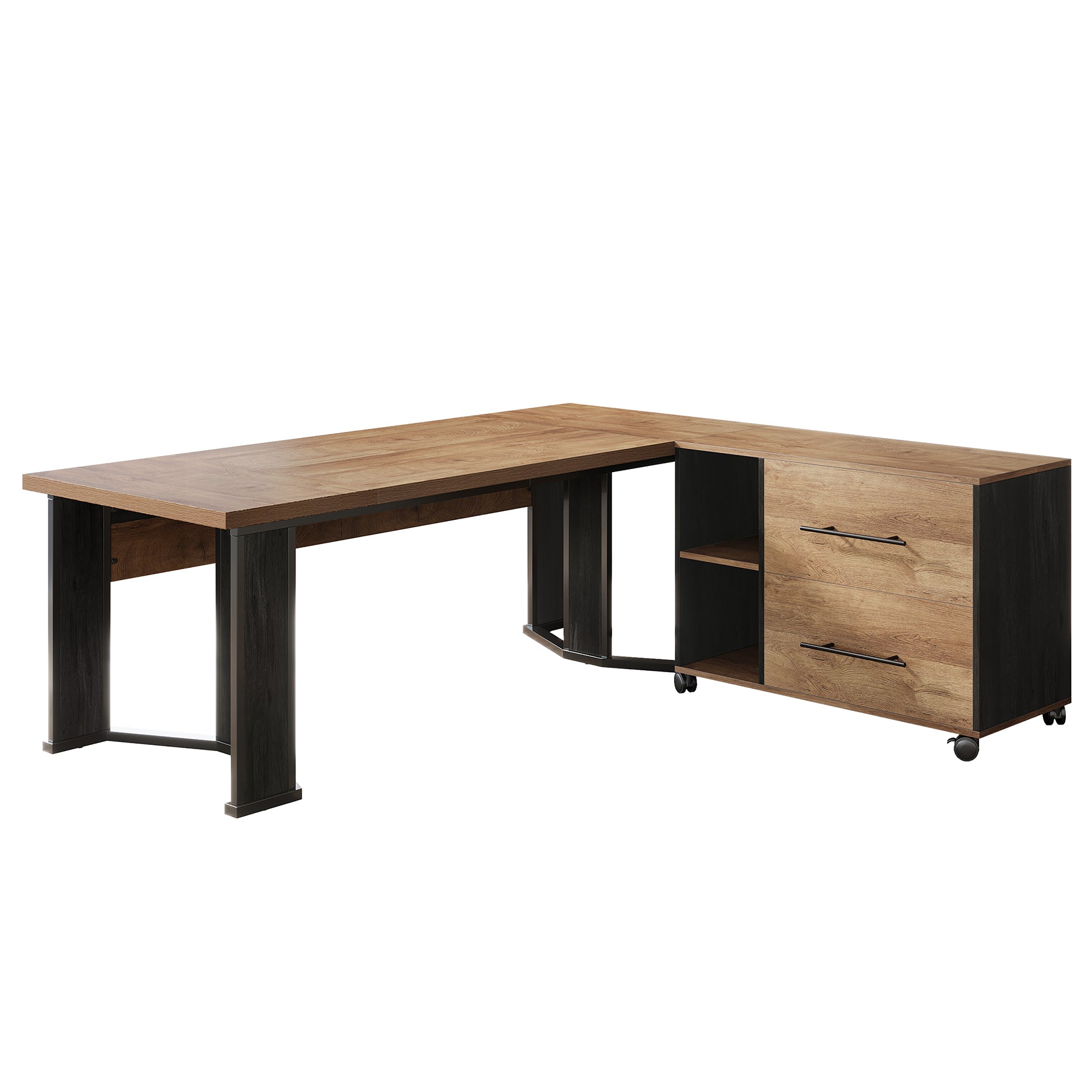 70.8" Executive Desk, L-Shaped Home Office Desk with File Cabinet