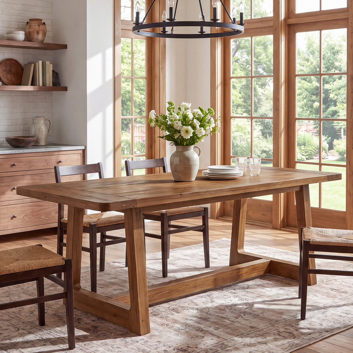 71" Solid Wood Dining Table for 6-8, Farmhouse Kitchen Table with Thickened Tabletop