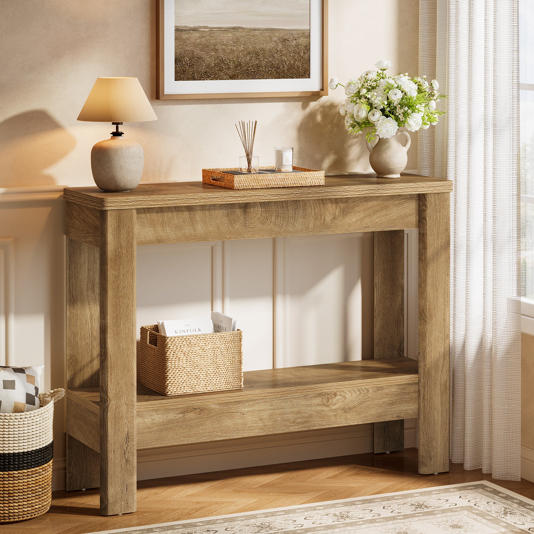 41.34"Console Table, Farmhouse Sofa Table with Storage Shelf for Entryway