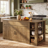 71" Large Kitchen Island with Storage & Seating, Farmhouse Island Table, Prep & Coffee Bar 3