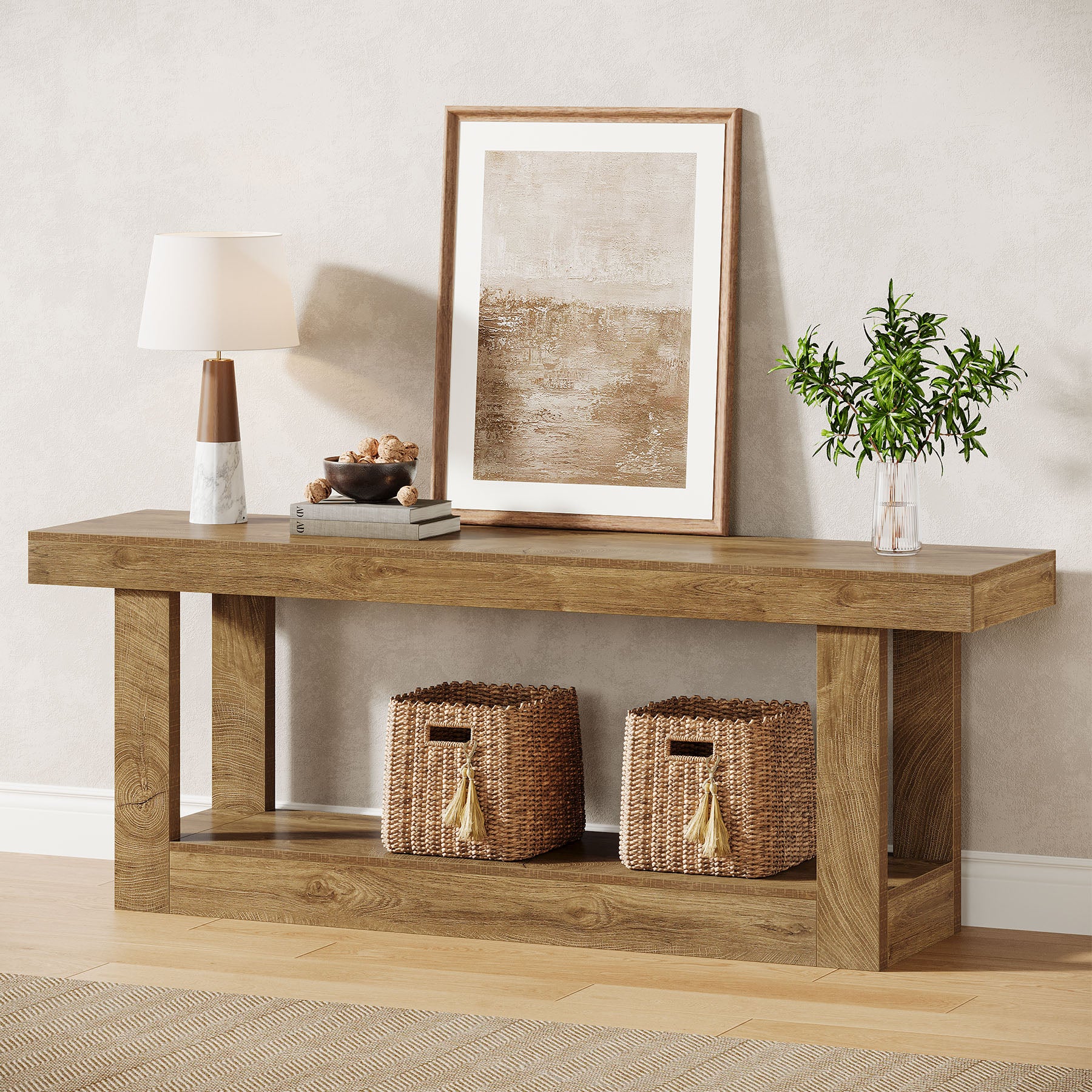 63" TV Stand for TVs up to 75", Farmhouse Entertainment Center with Shelves