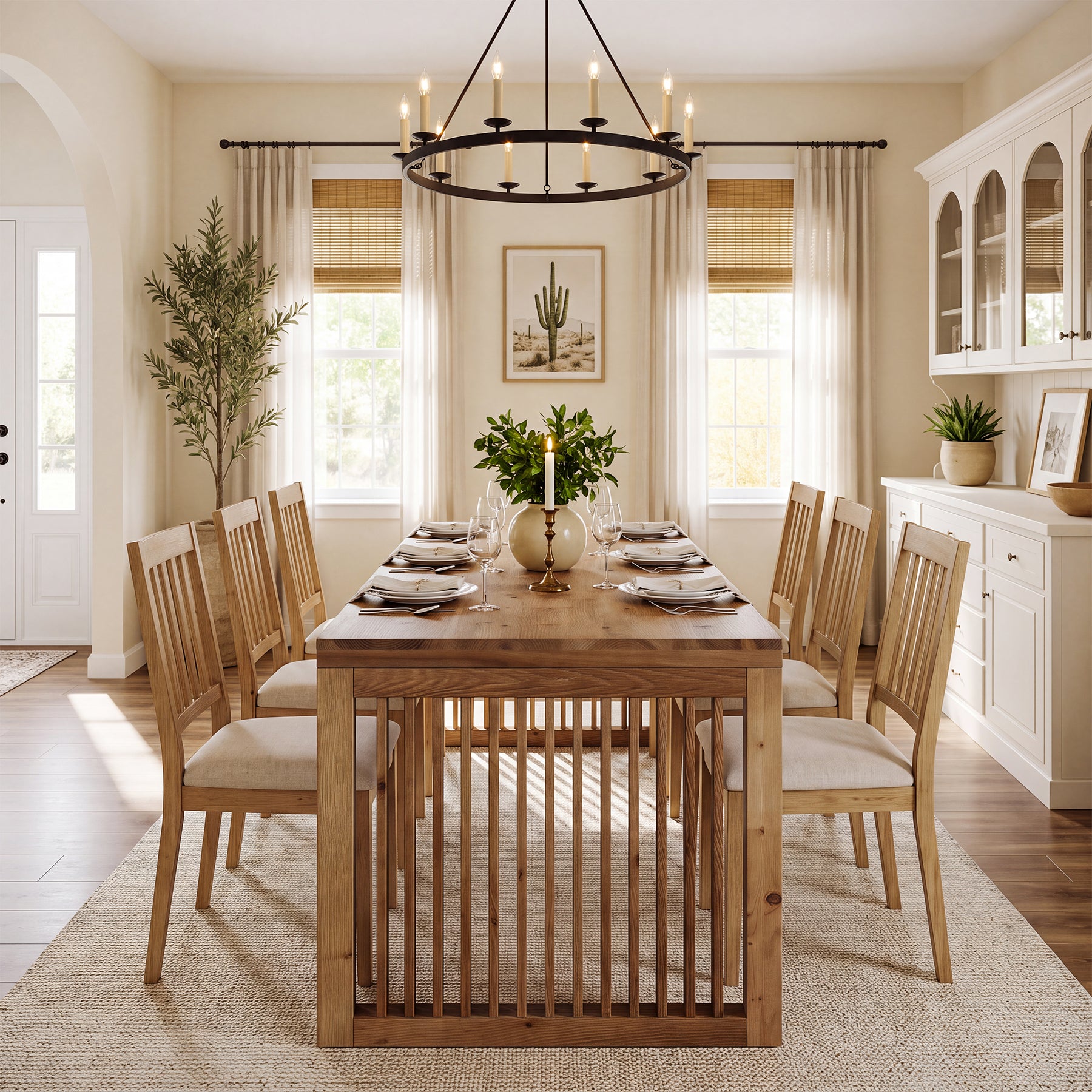 79" Solid Wood Dining Table, Rectangular Kitchen Table with Slat Legs for 6-8 People