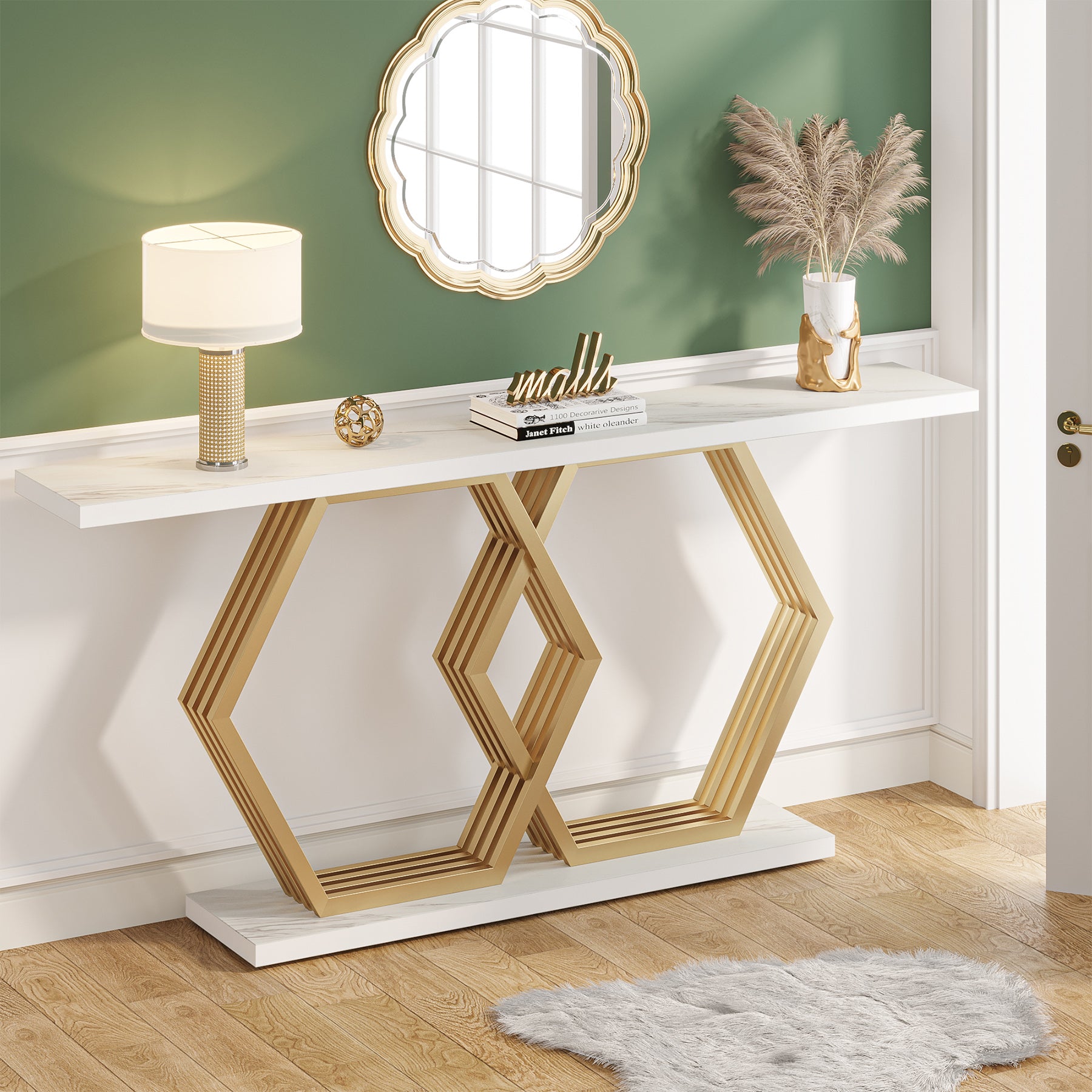 Tribesigns 70.9 Faux Marble Console Table with 2 Tier Storage Shelf