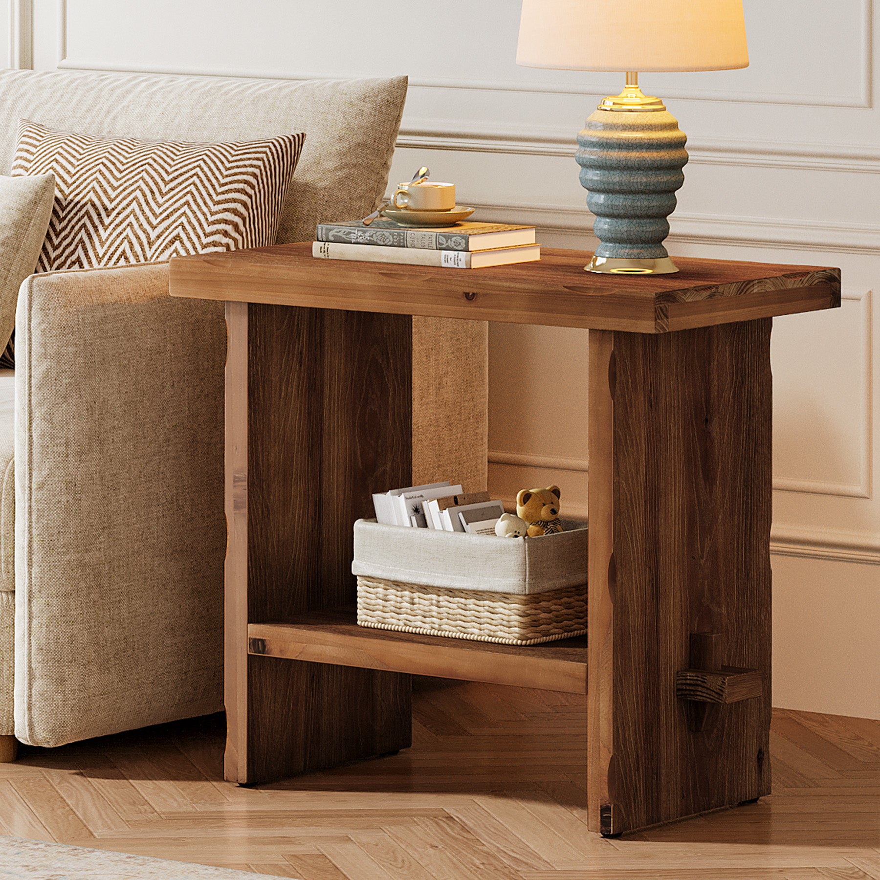 Tribesigns 23.62-Inch Solid Wood Side Table, Wooden End Table with Solid Base