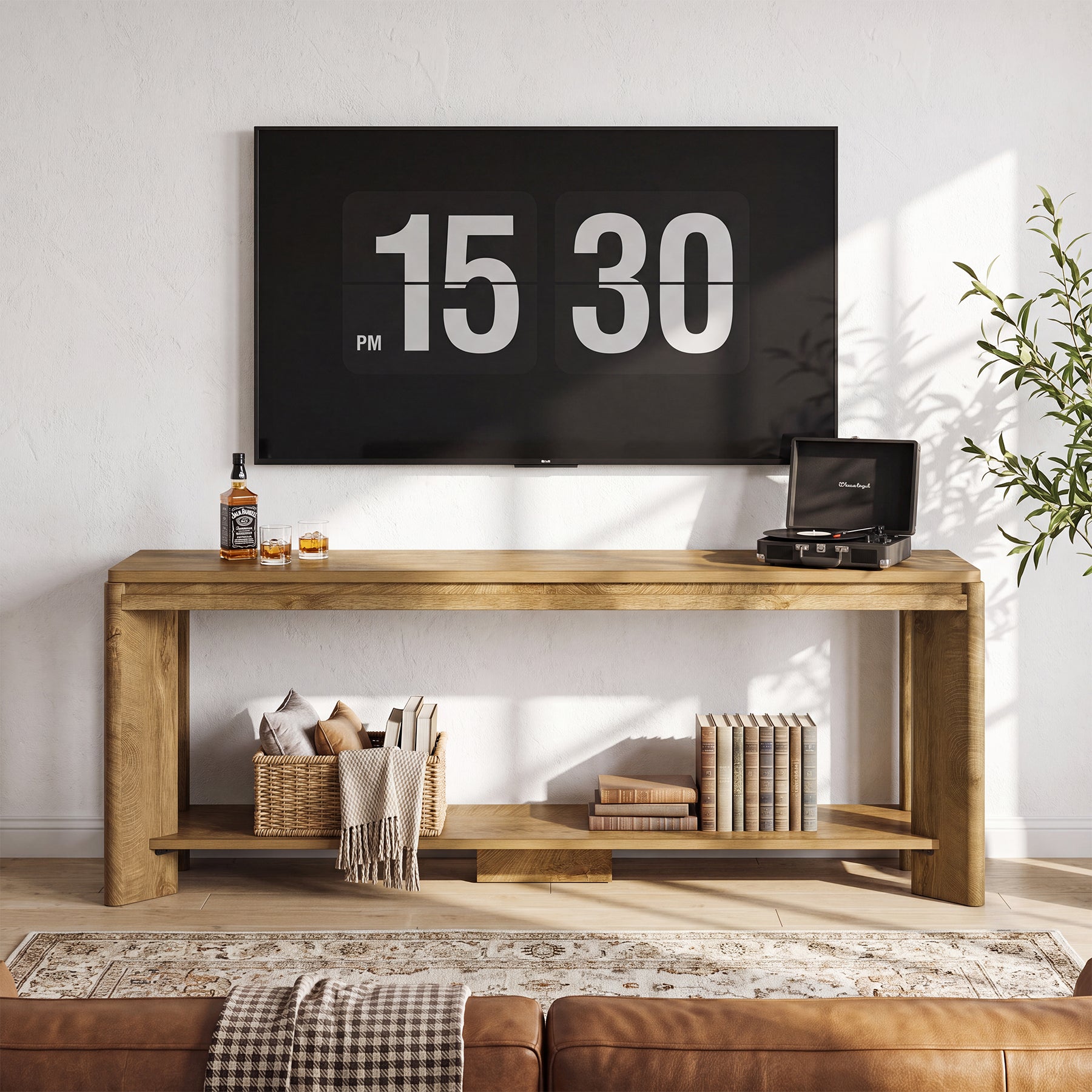 63" TV Stand for TVs up to 70", Entertainment Center with 2-Tier Shelves for Living Room