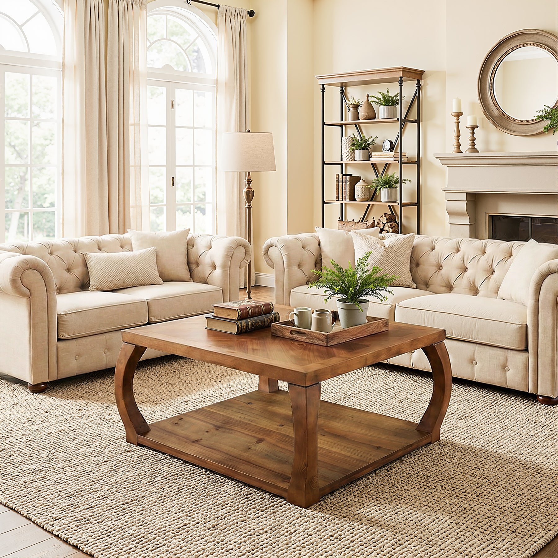 Square Solid Wood Coffee Table, 31.5" Center Table With Storage