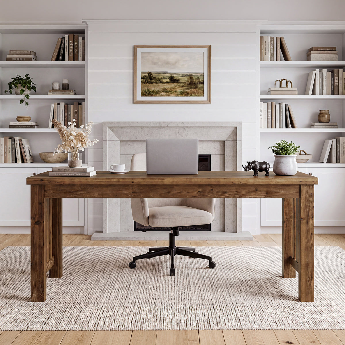 63" Solid Wood Computer Desk, Sturdy Farmhouse Home Office Writing Table