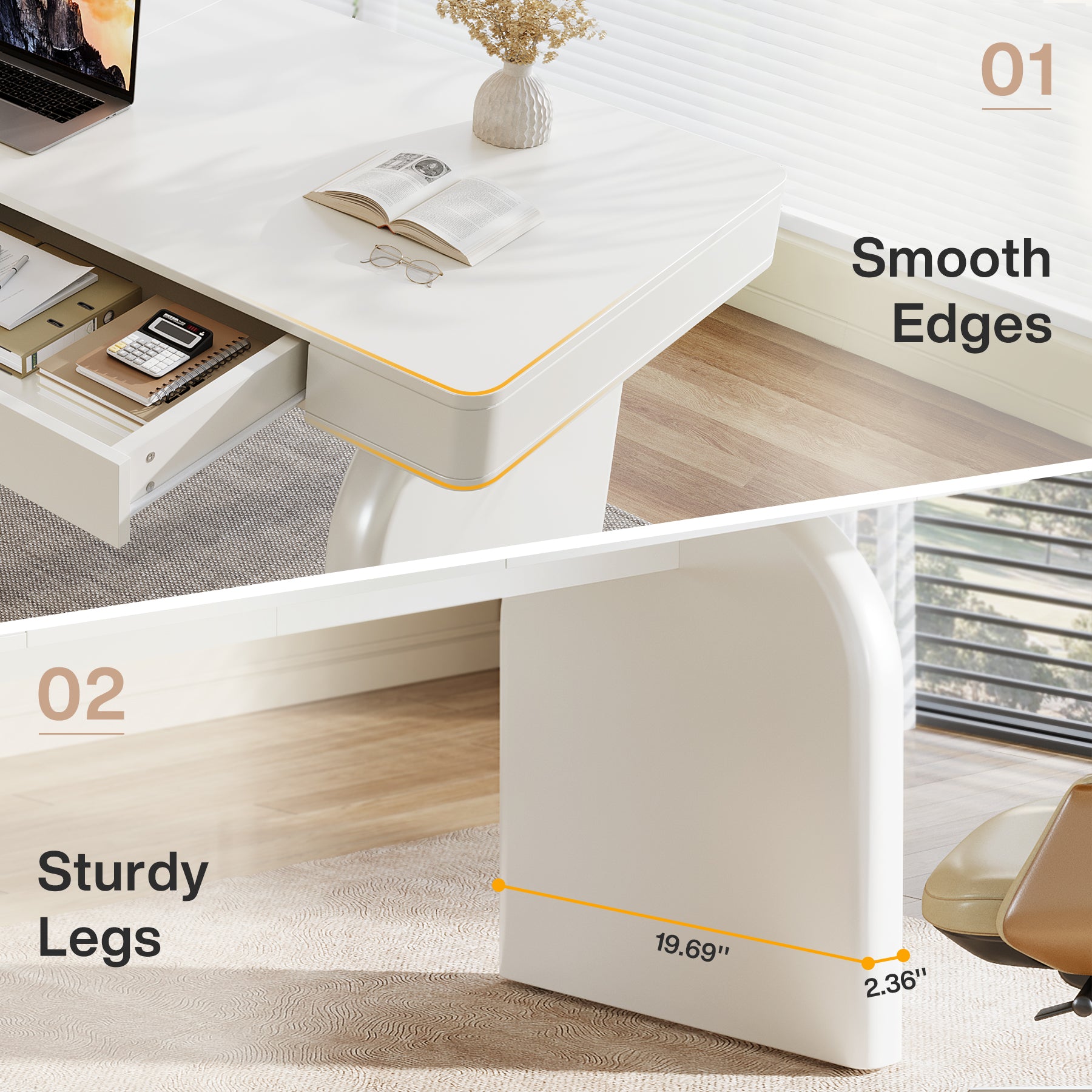 63" Executive Desk, Modern Office Computer Desk with 2 Storage Drawers