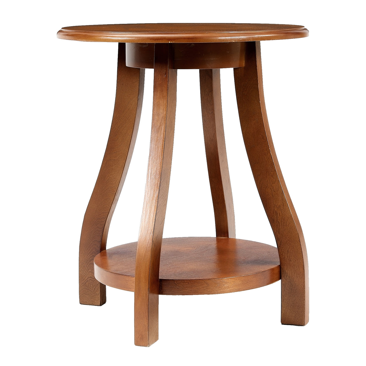 Solid Wood Round End Table, 2-Tier Small Side Table with Curved Legs for Living Room
