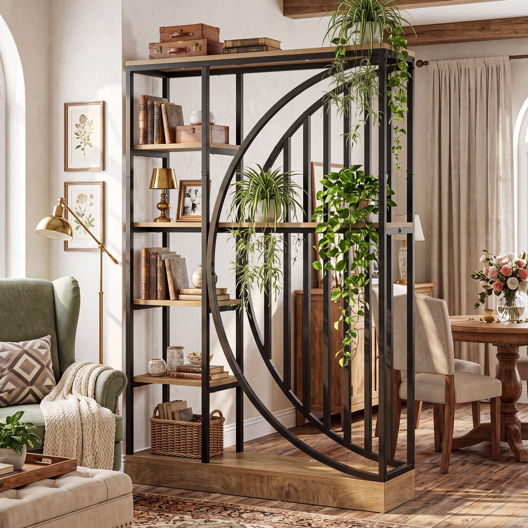 70.9" Tall Wall Room Divider, Freestanding Room Partition Screen with 5-Tier Storage Shelves