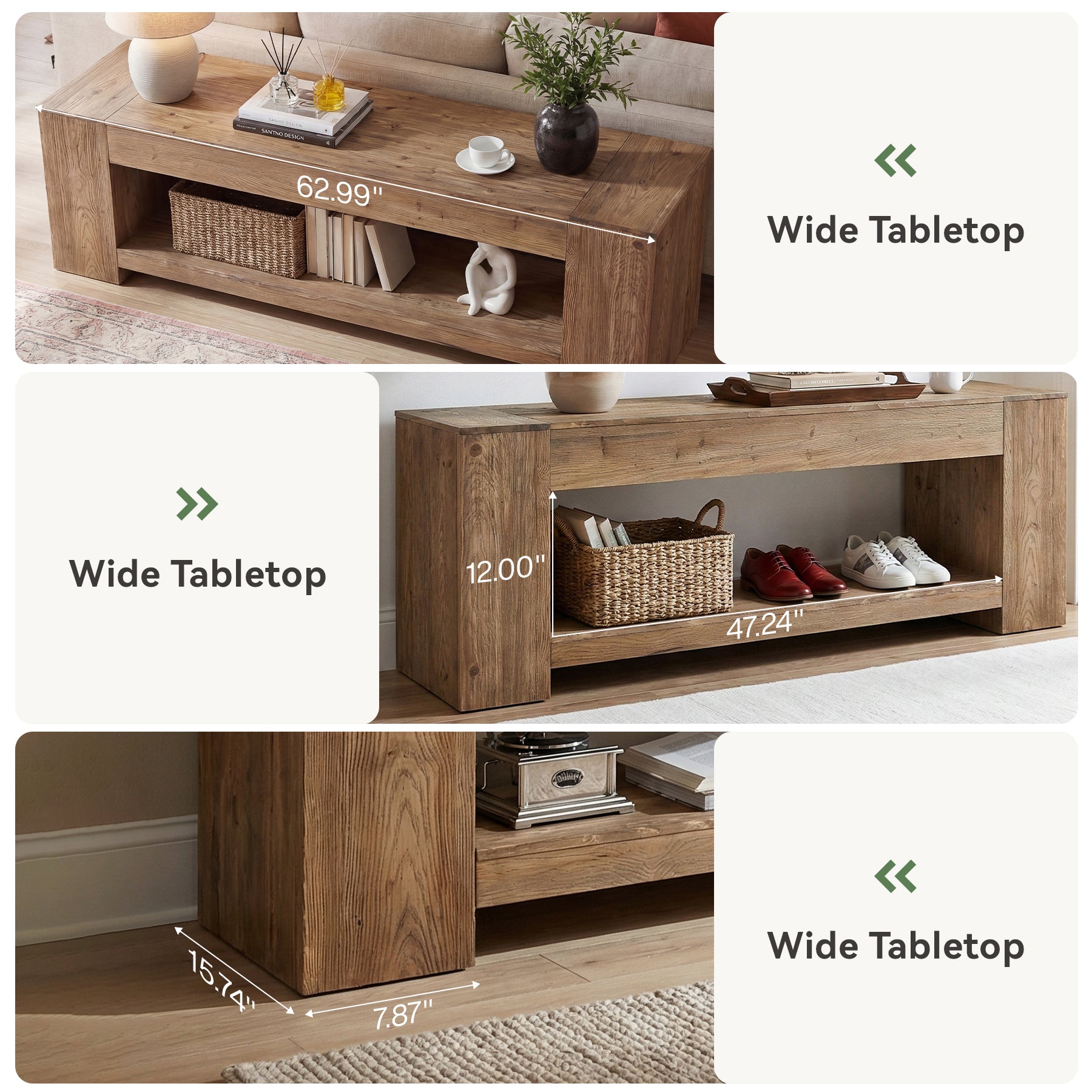 Tribesigns 62.99" Console Table, Solid Wood Entryway Table with Shelf for Hallway
