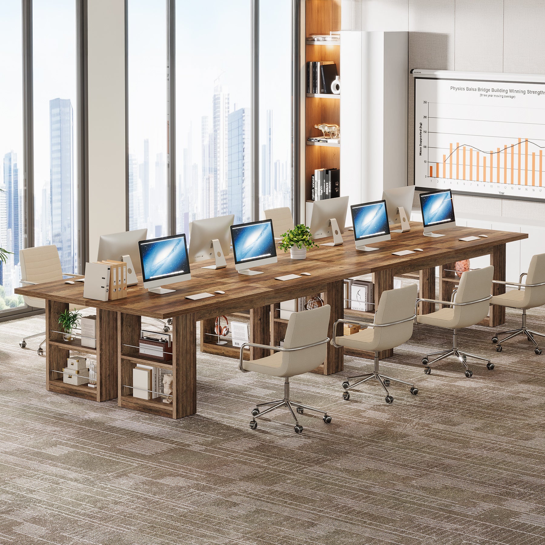 79" Extra Long Office Desk, Conference Table with Storage Shelves for Home Office