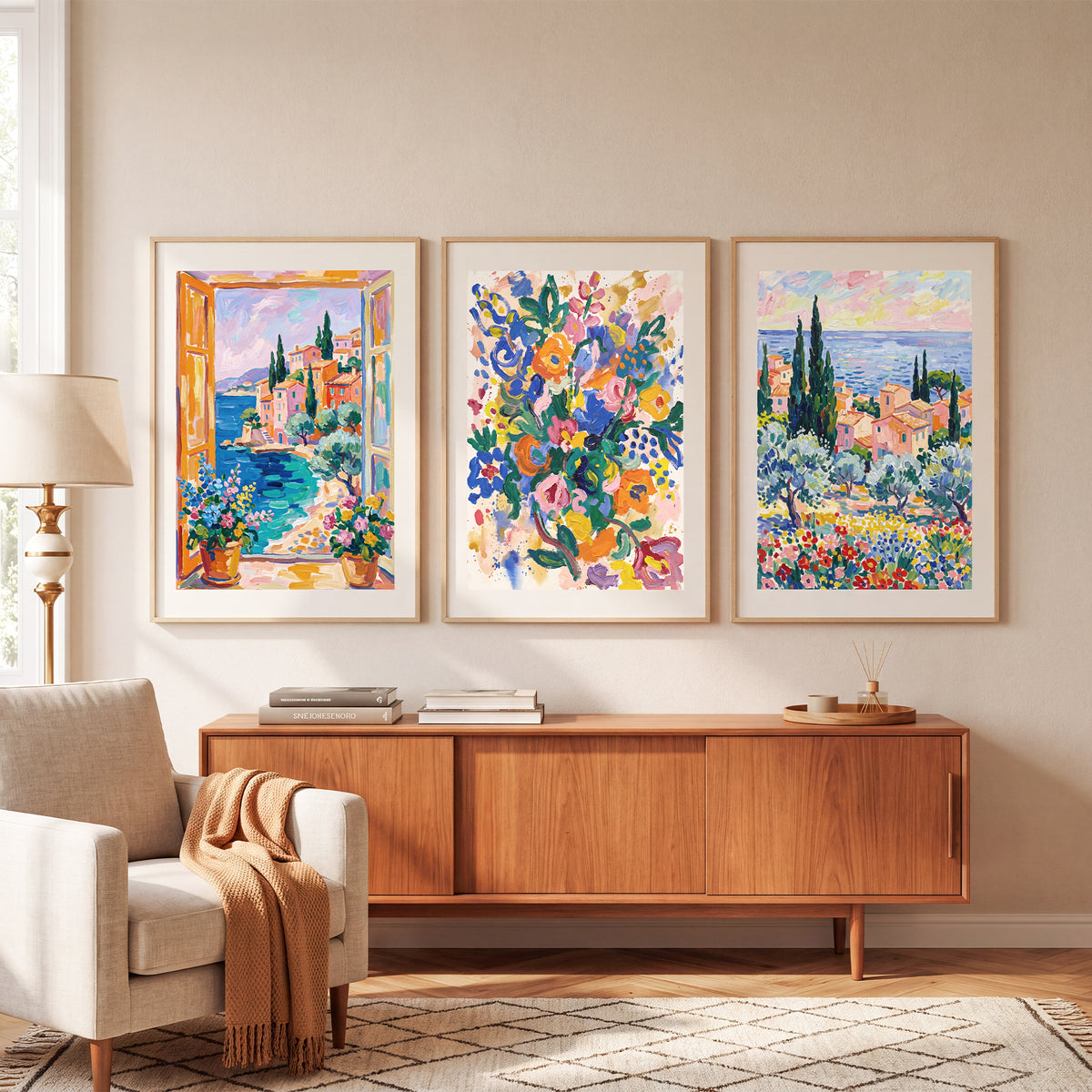 Matisse Abstract 24x36 Framed Canvas Wall Decor for Living Room, 3 Piece