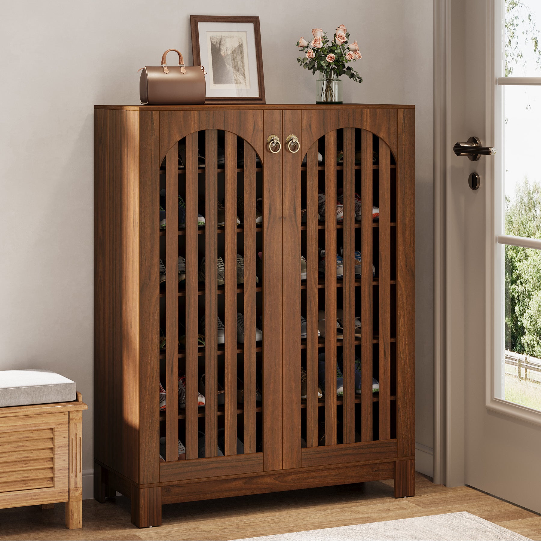 6-Tier Shoe Cabinet, Entryway Shoe Storage Rack with Airy Doors