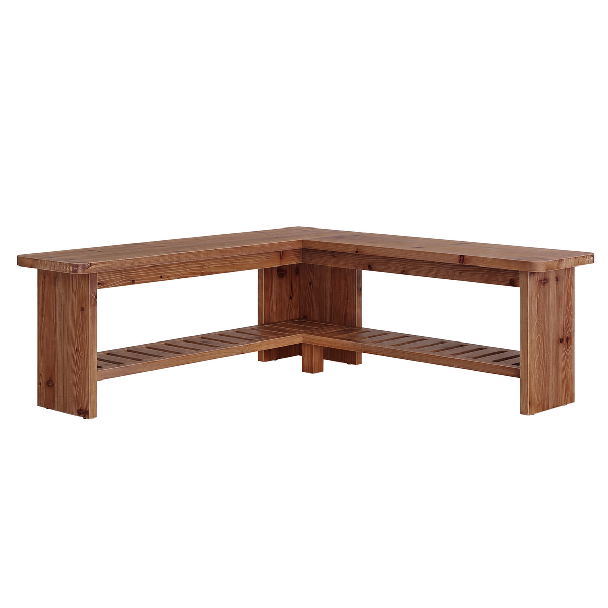 47" L-Shaped Breakfast Nook Bench, Solid Wood Corner Dining Bench with Storage Shelf