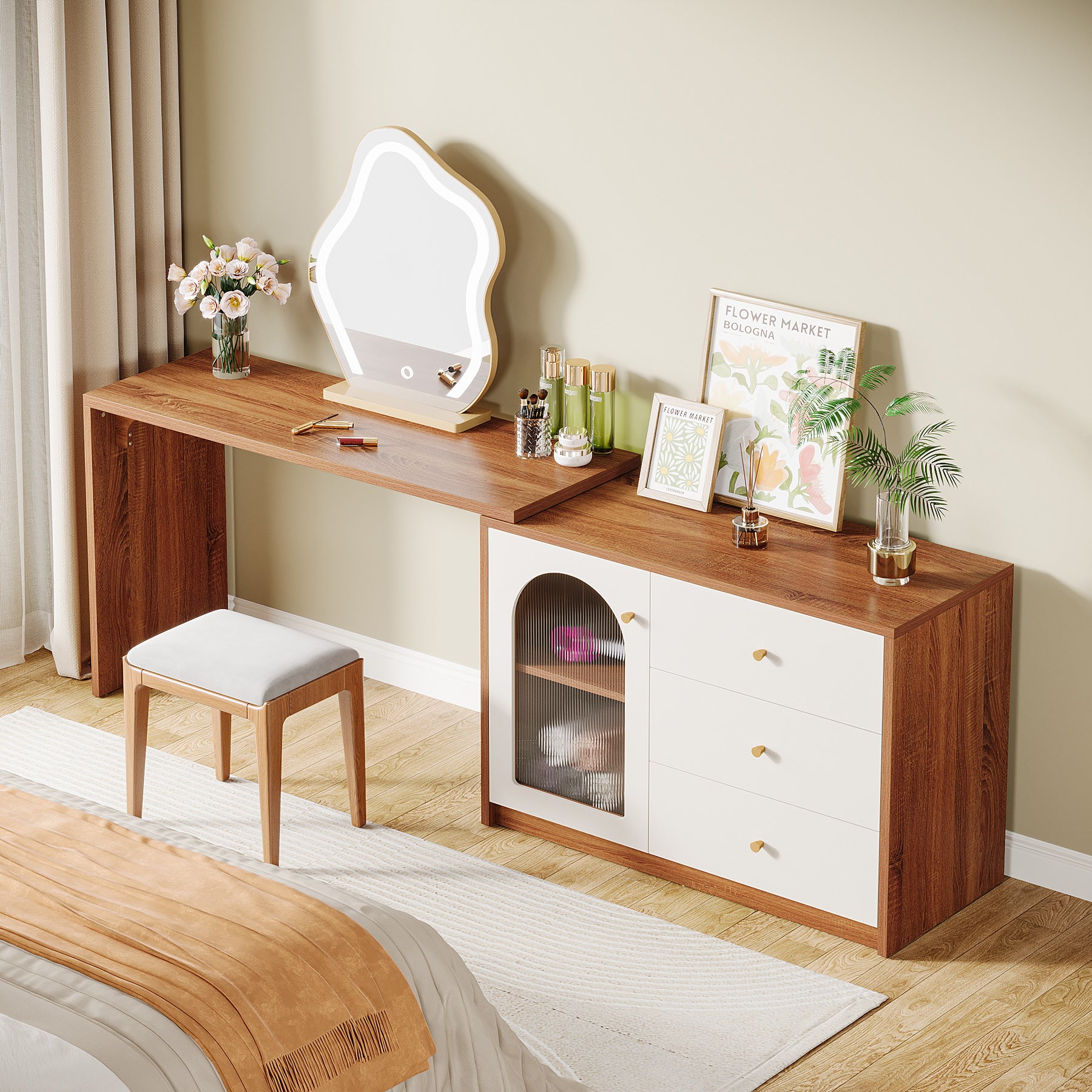 Modern Makeup Vanity, Dressing Table with 3 Drawers and Cabinet