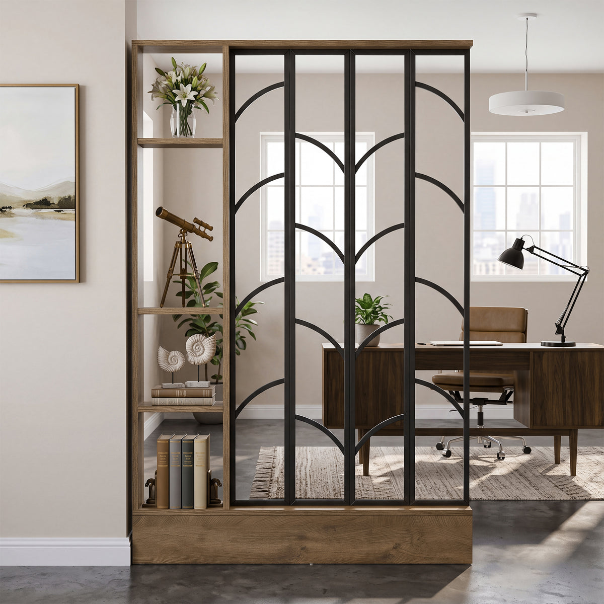 71" Tall Freestanding Room Divider with Shelves, Storage Partition Screen