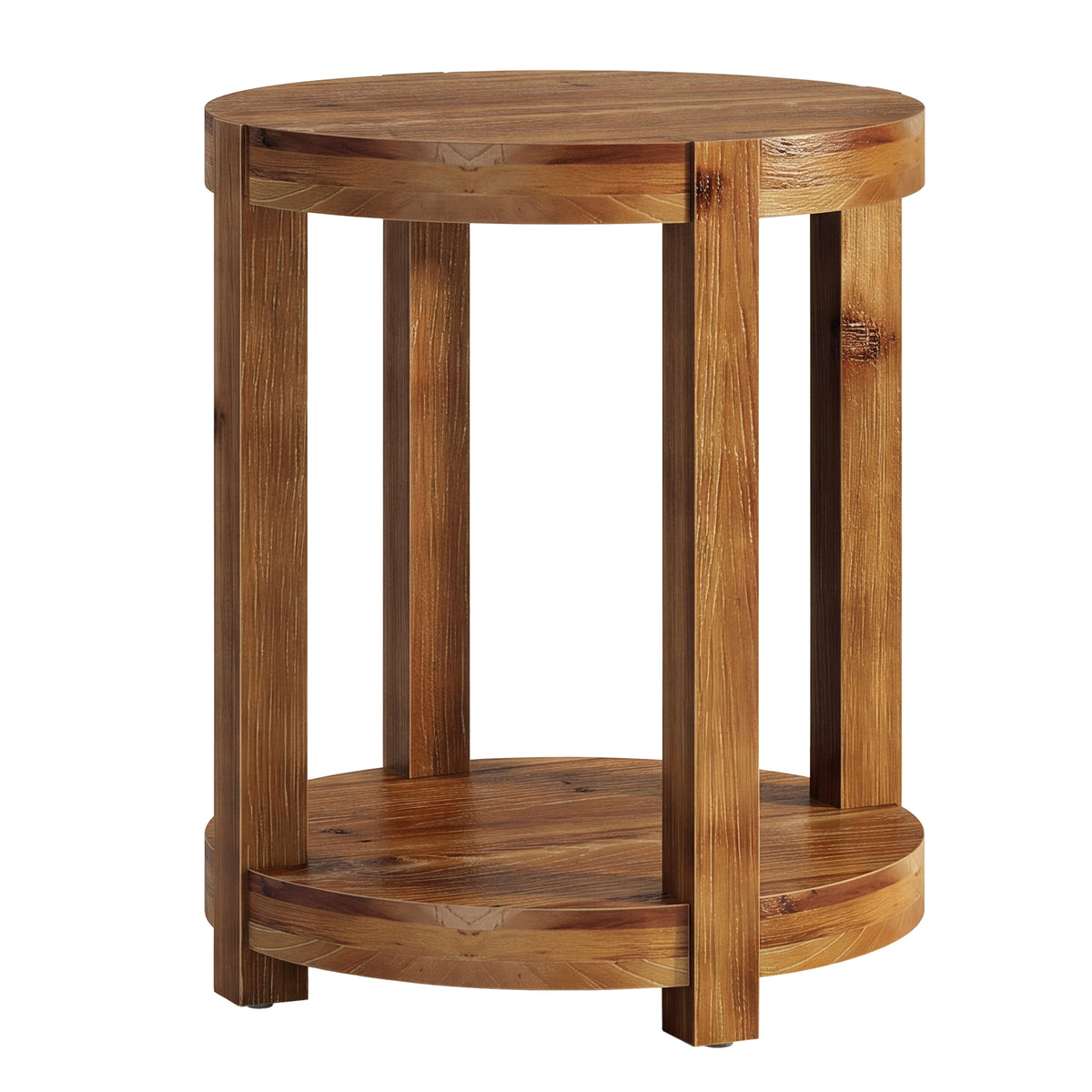 20.08" Round Solid Wood End Table, 2-Tier Side Table with Storage Shelf for Living Room