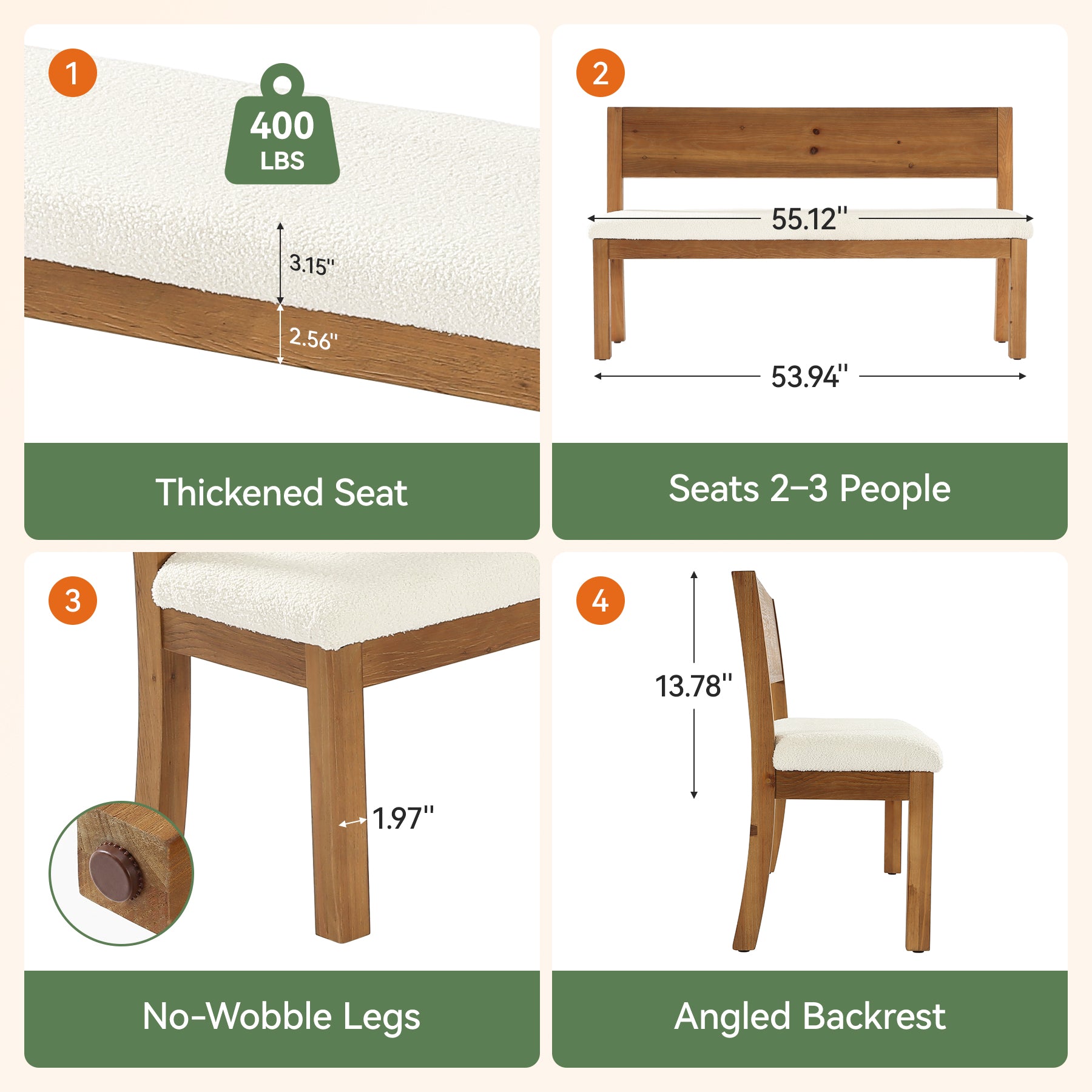 55" Entryway Bench, Upholstered Storage Bench with Backrest for Hallway