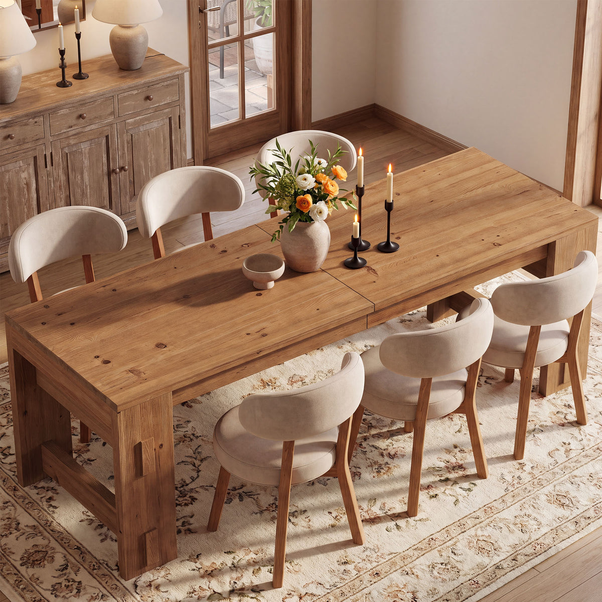 78.7" Solid Wood Dining Table, Rectanglular Kitchen Table with Heavy‑Duty Pedestal for 6-8