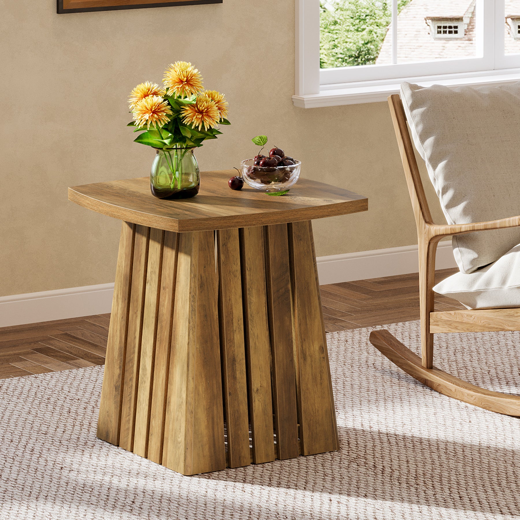 Tribesigns 22.05" Modern Column Base End Table, Stylish Square Table for Living Room