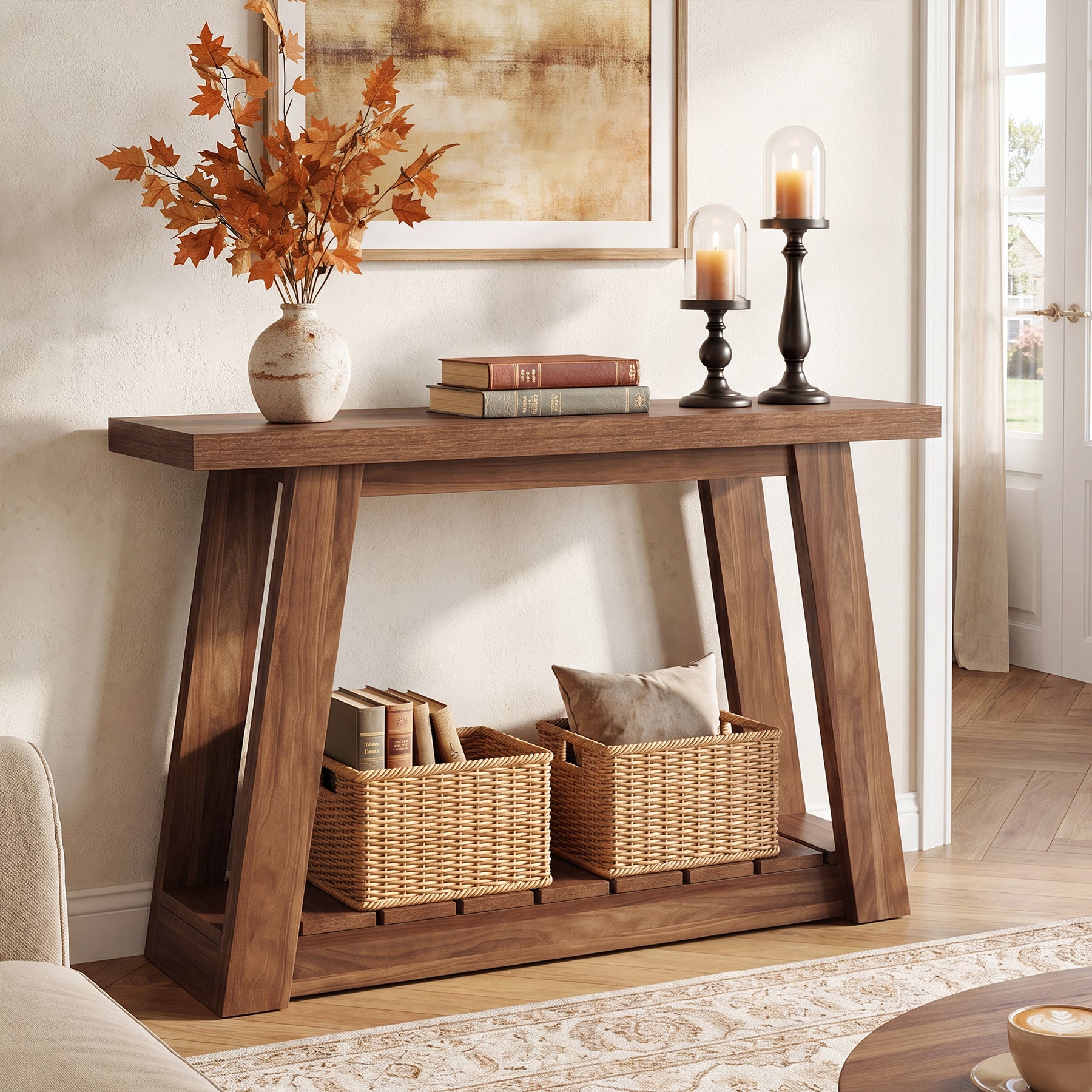 41.3" Farmhouse Console Table, 2-Tier Entryway Table Narrow Sofa Tables for Living Room